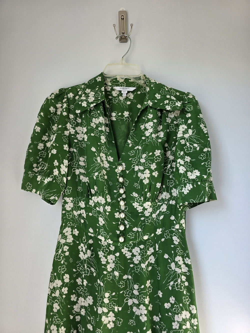 LK Bennett Green Floral Pearl-Button Tunic Top